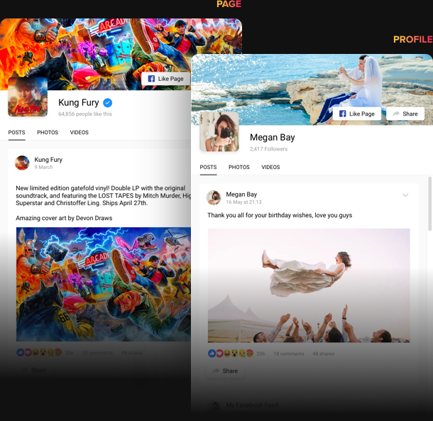 Supports Facebook pages and profiles