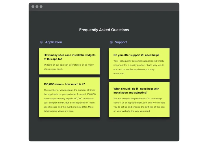 The example of colored FAQ block for website