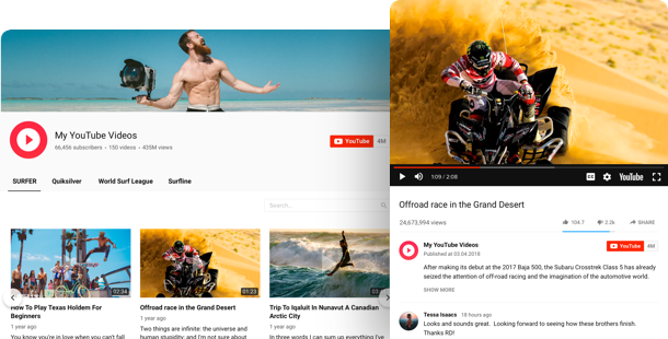 Demonstrate YouTube channels and videos right on your website