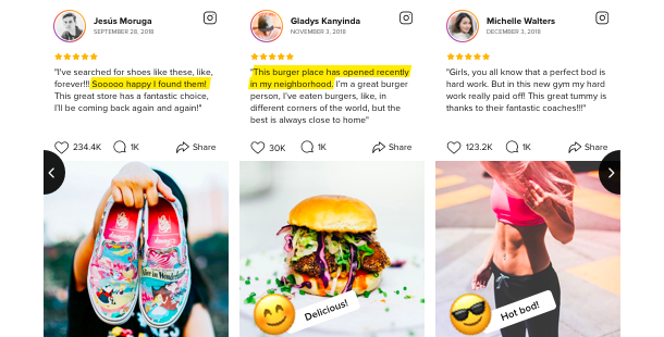 Demonstrate customer reviews from Instagram on your website