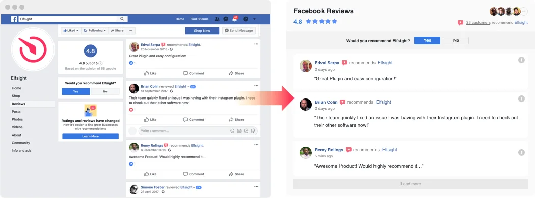 Responsive Facebook Reviews widget — Features (25+ custom settings)