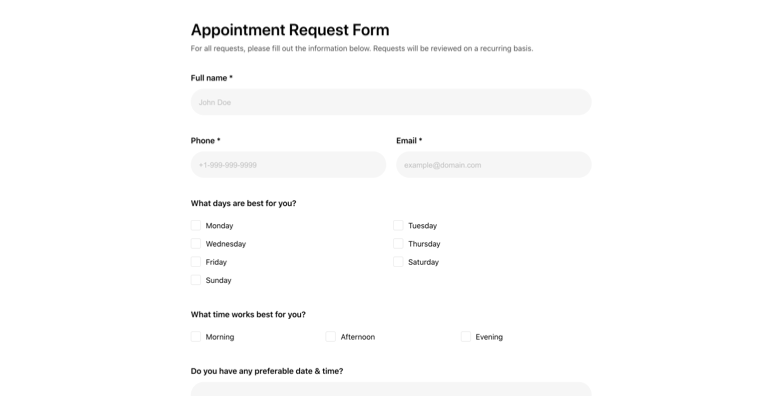 Appointment Form widget template