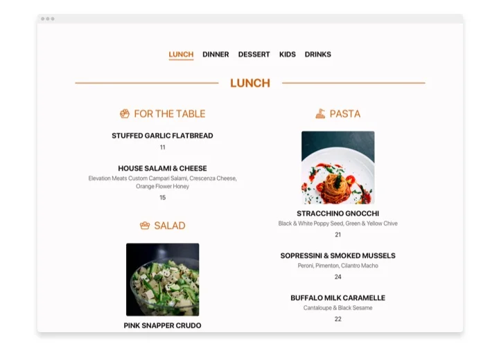 Wix Restaurant Menu app