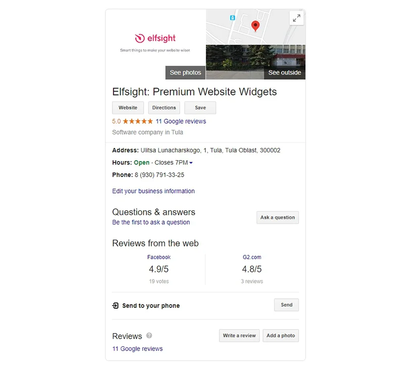 local business review google snippet example