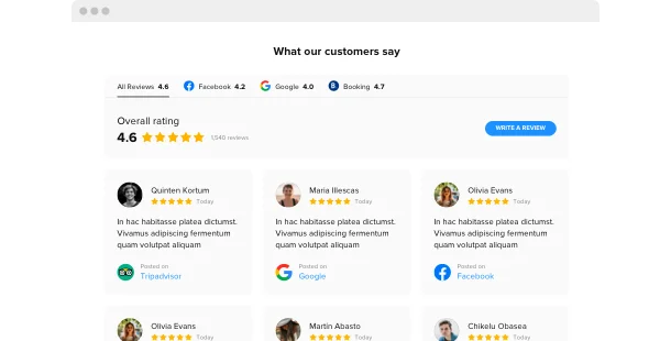 Show reviews from Yelp and 20+ business review platforms on your website