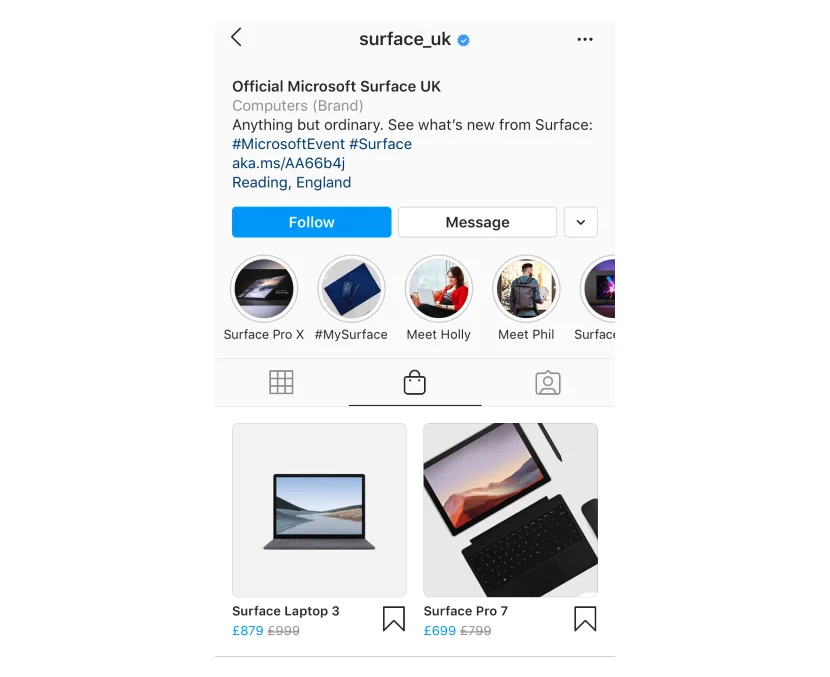 Business profile on Instagram