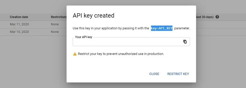 Google Cloud Platform console get API key