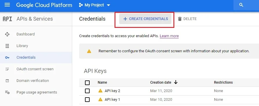 google drive api key