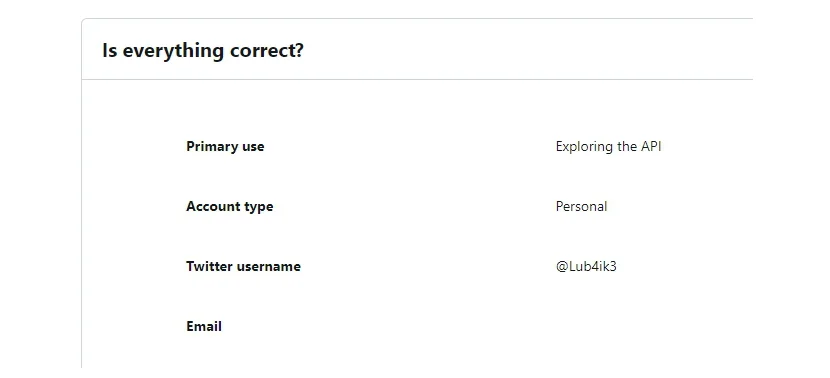check information in twitter developer account
