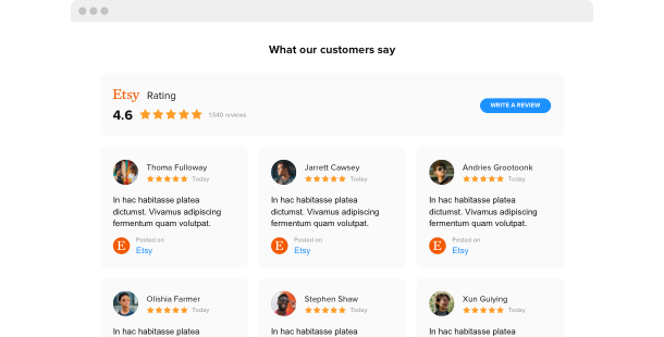 Demonstrate reviews on your merchandise from Etsy on your website