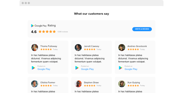  Google Play Reviews <br>widget for a website