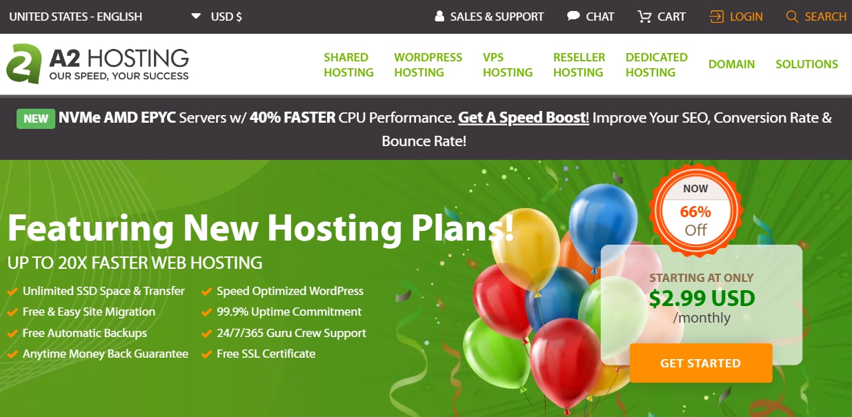 A2Hosting web hosting platform