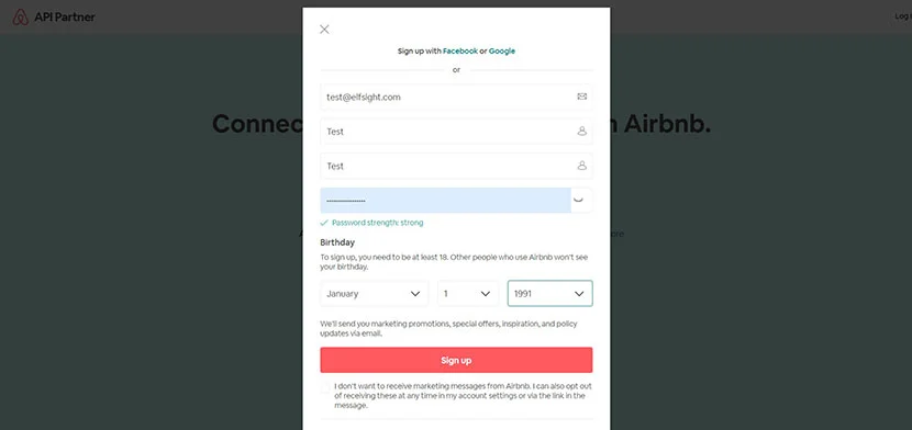 Airbnb partner registration form