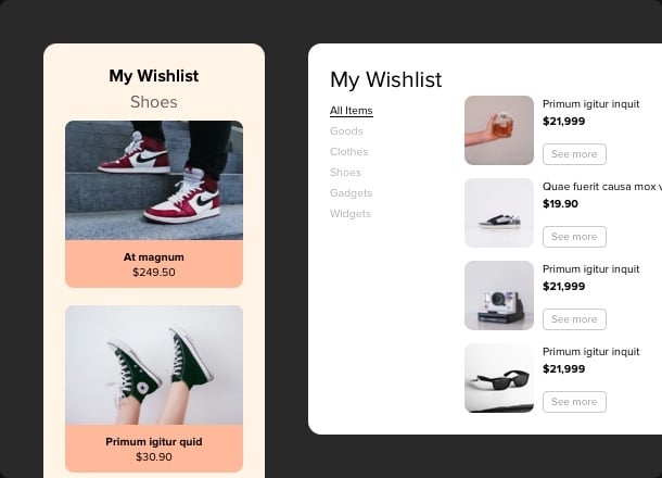 Well-organized and stylish wishlists for any online store