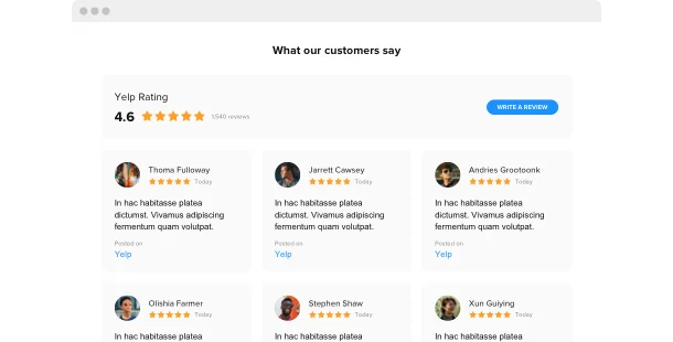 widget to add <br>Yelp reviews<br> 
to your website