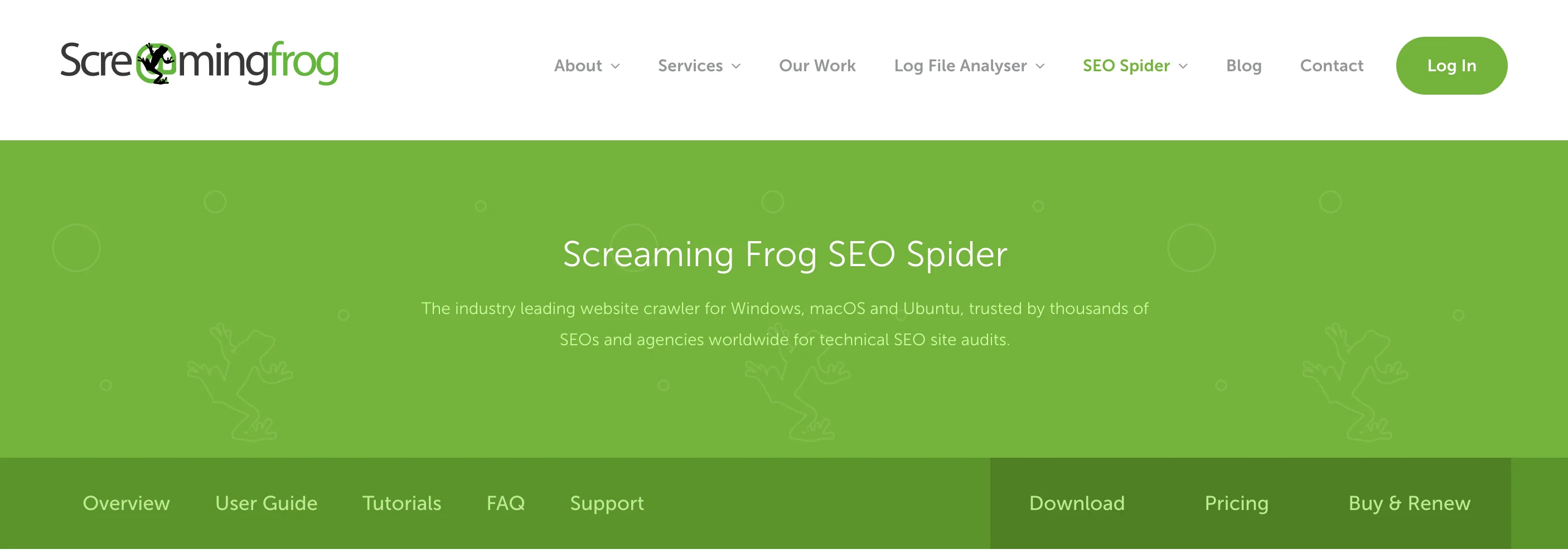 Screaming Frog homepage