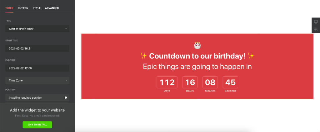 Countdown Timer + - Create timers and counters for website