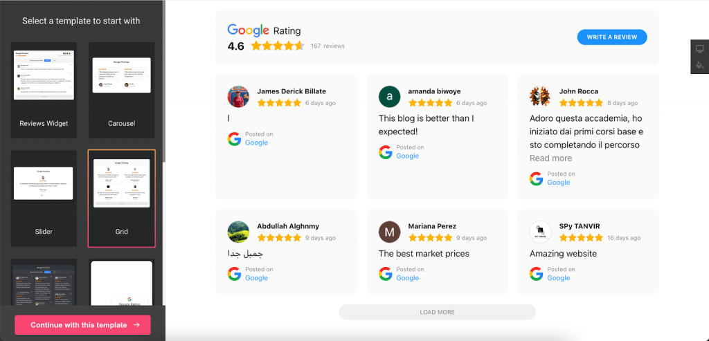 Google Reviews Grid Template