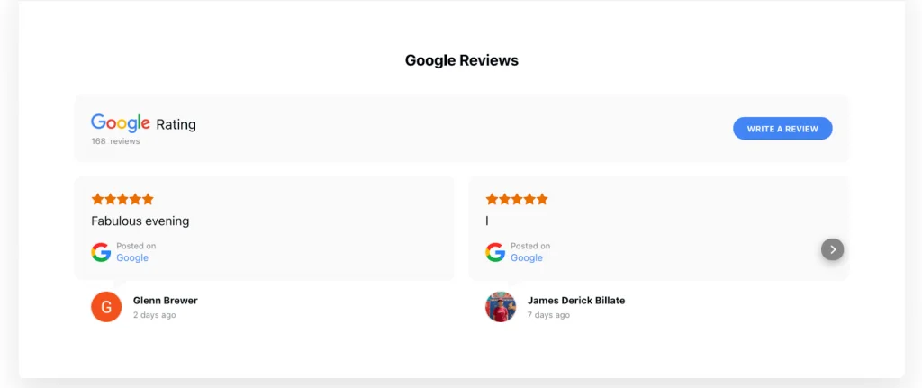 Google Reviews Carousel example