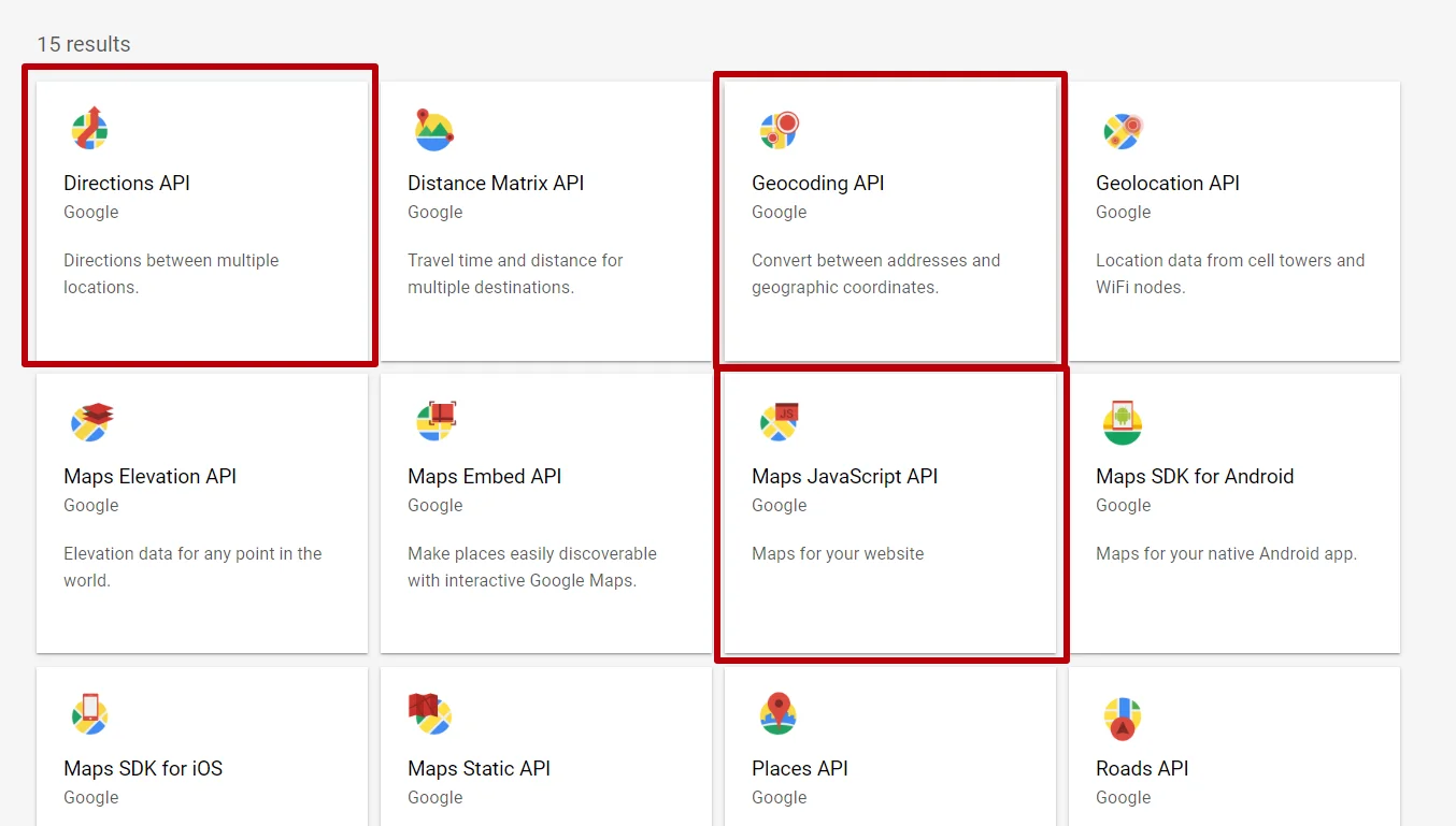 Enable required APIs for using Google Maps widget