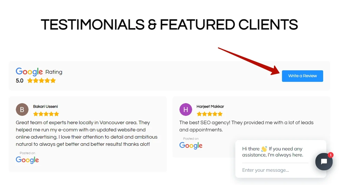 Google Reviews CTA button for collecting feedback