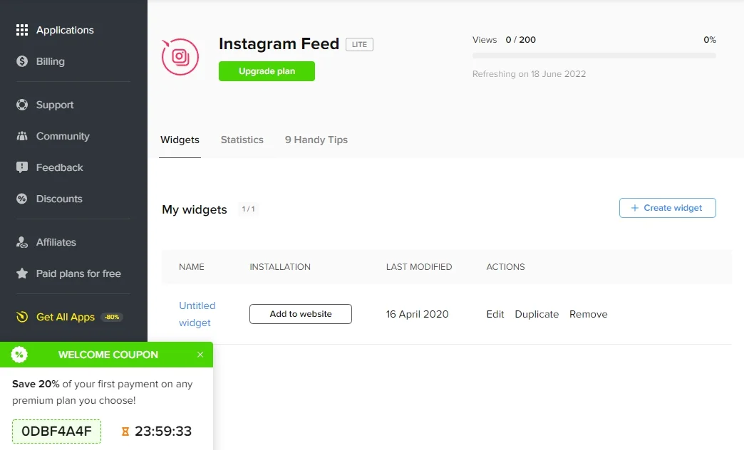 Générer le code d'installation du flux Instagram Elfsight