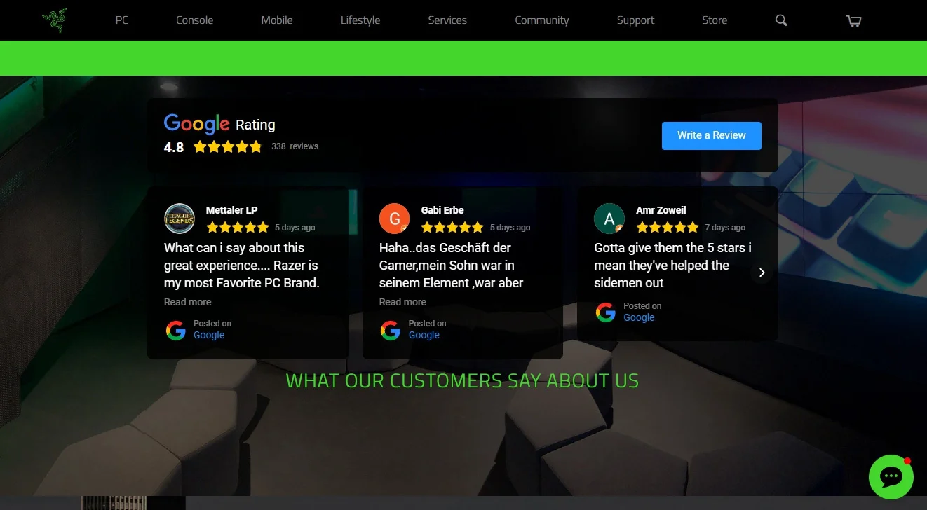 Avaliação do Google pela Razer Store