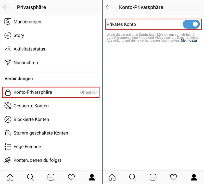 Instagram Profil nicht privat einstellen