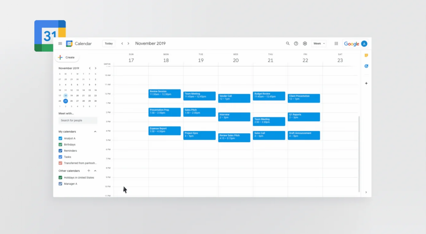 Ejemplo de Google Calendar