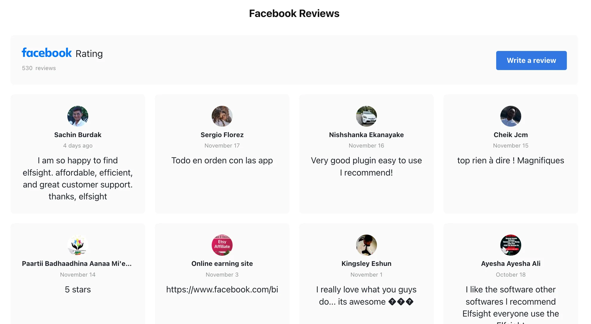 Facebook Reviews Grid example