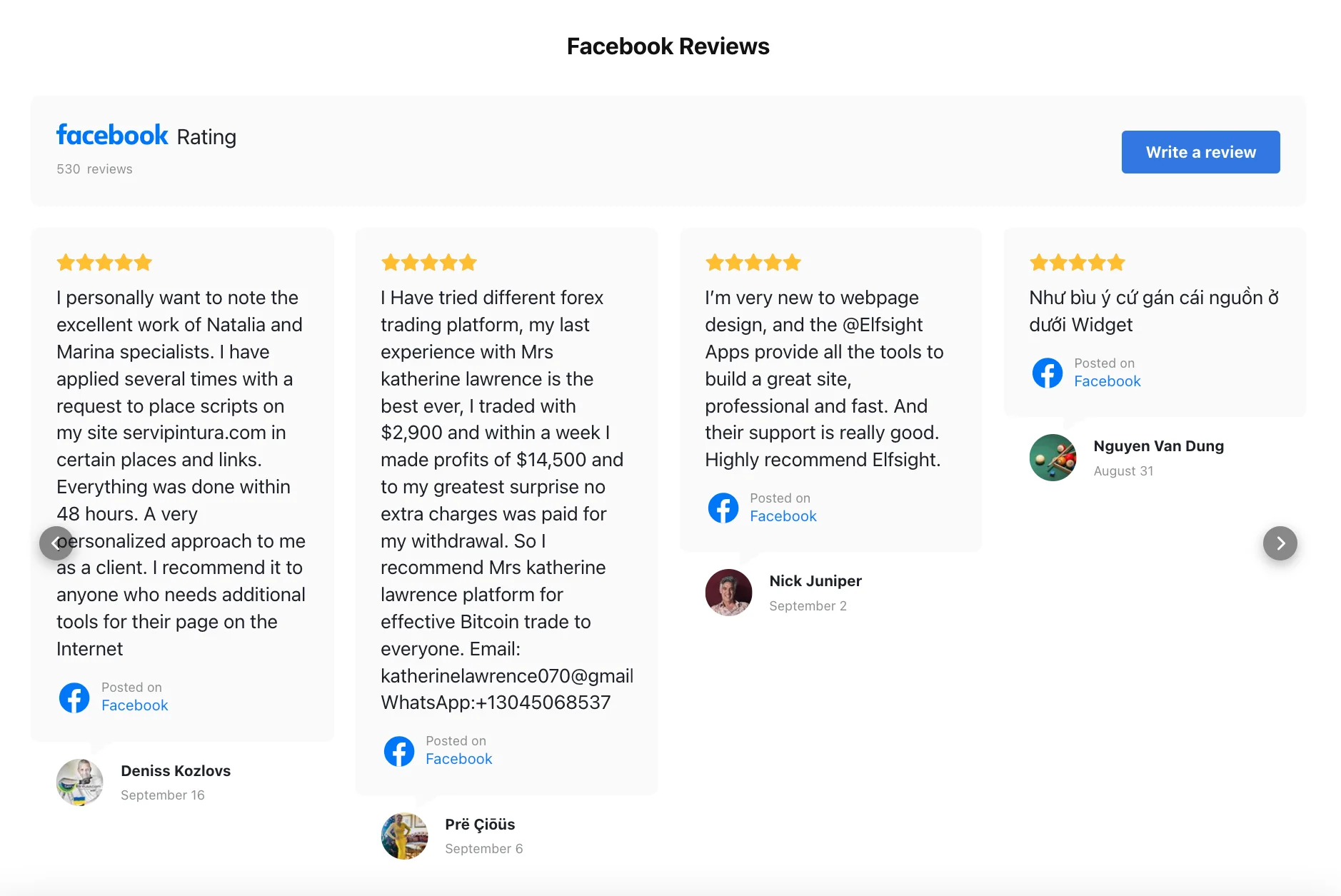 Facebook Reviews Carousel example