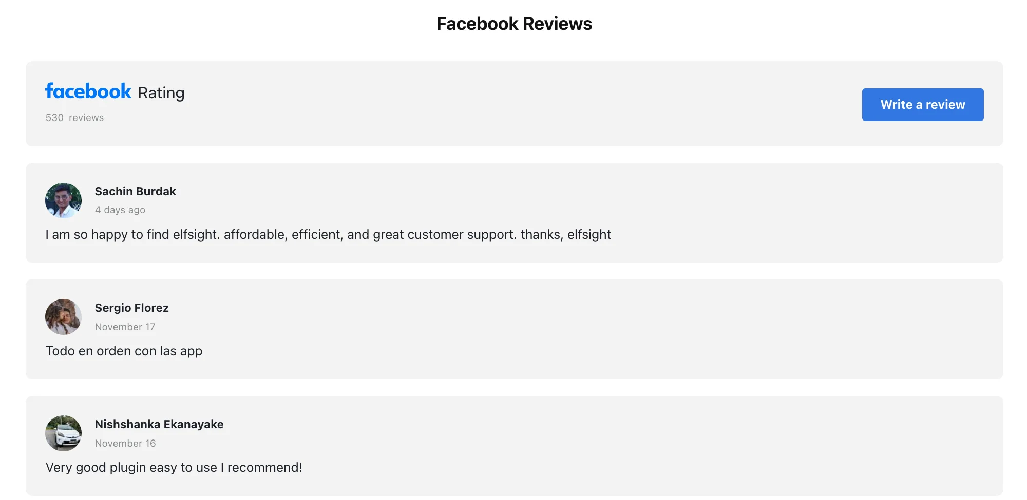 Facebook Reviews List example