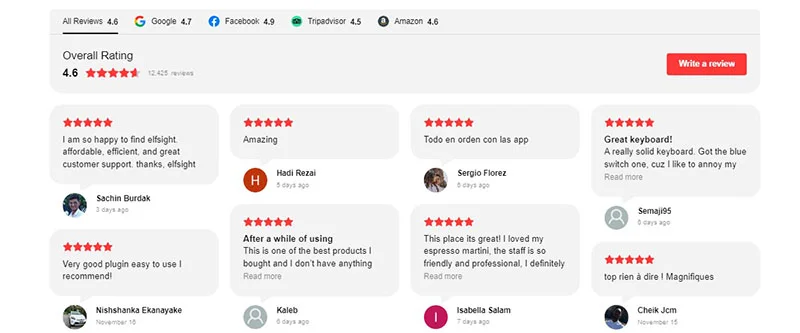 Elfsight reviews plugin pricing page