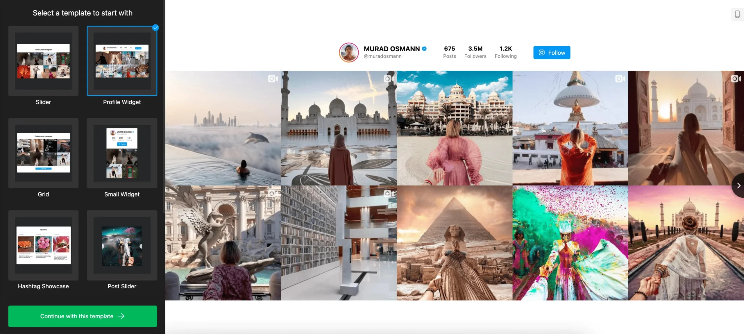 Instagram timeline template