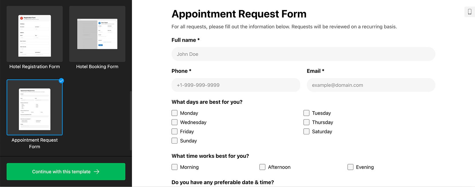 Squarespace Request form