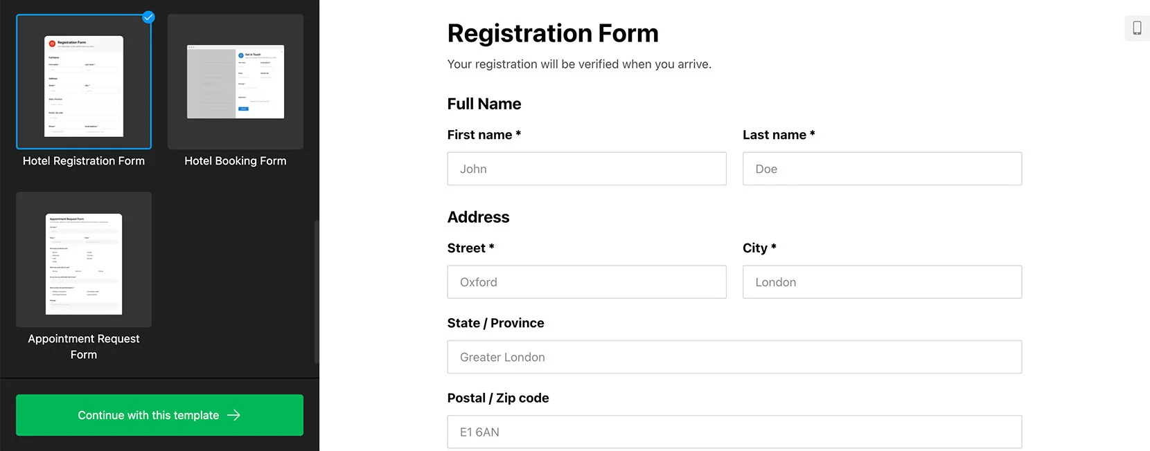 Squarespace Registration form