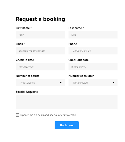 Booking contact form