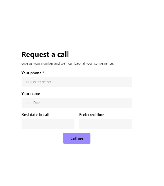 Call back contact form