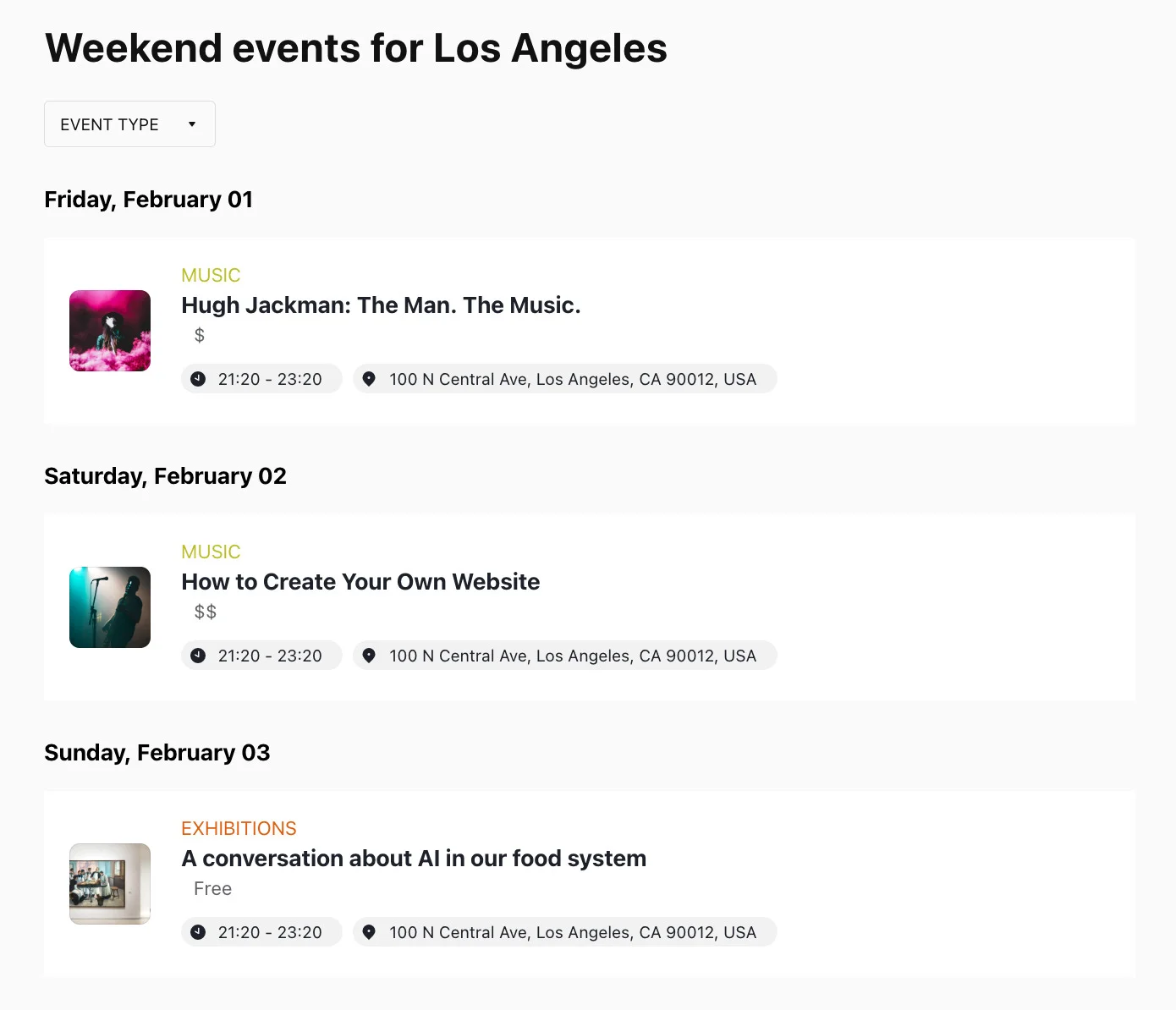 Elfsight WordPress Event Calendar City Events