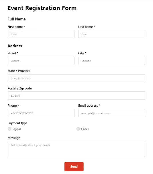 Event registration contact form