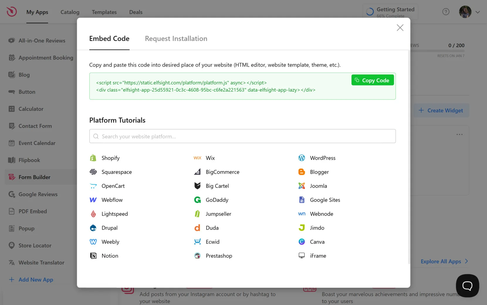 Embed the form to your website