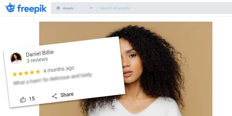 Fake review with a stock image from Freepik