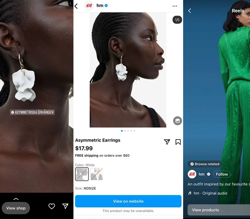 HM Instagram Shopping stories and reels
