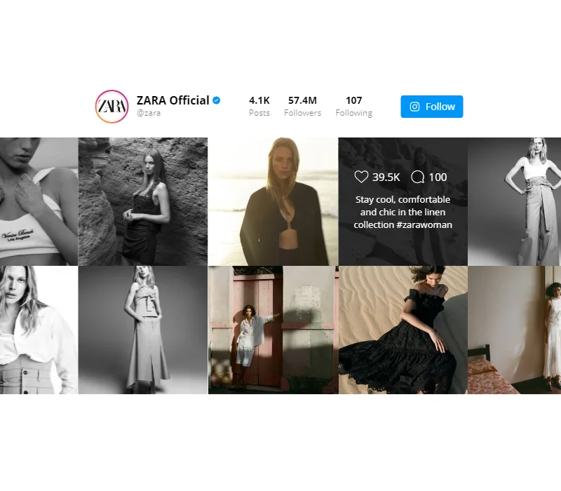 Zara Instagram Feed for Instagram Shopping on website