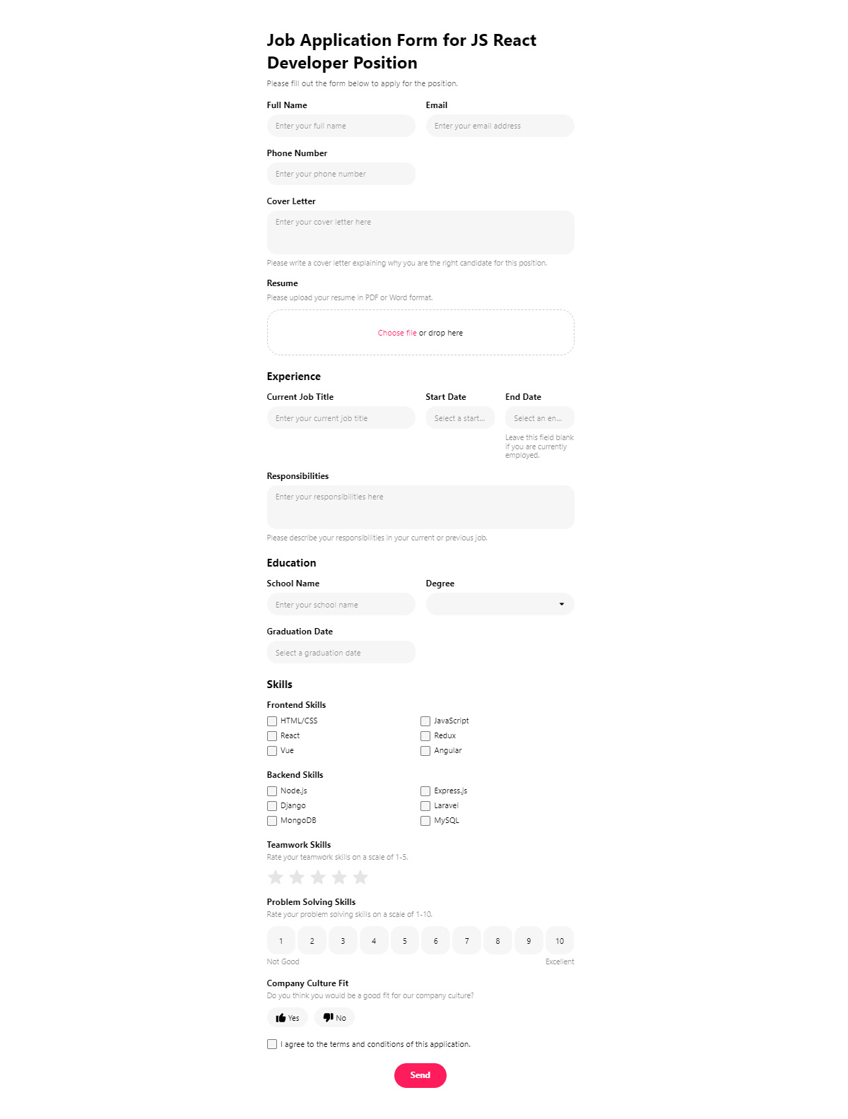 Example 1: React Developer Job Application Form