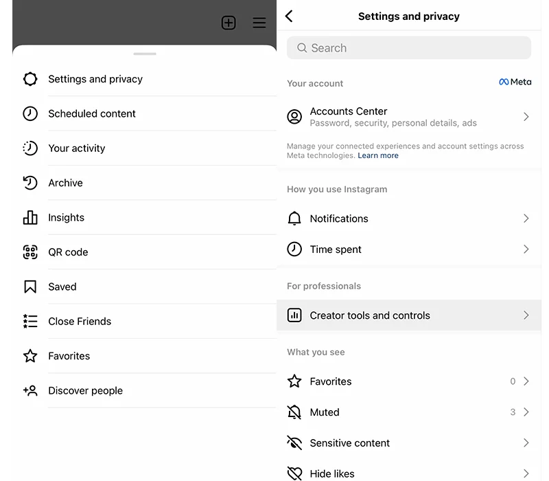Creator tools and controls in Instagram settings