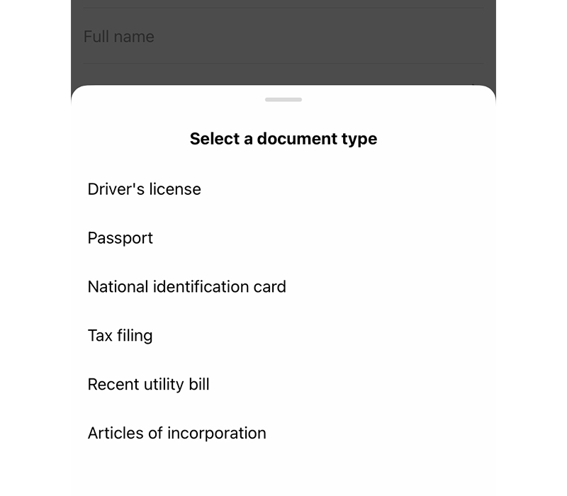 Document types for Instagram verification