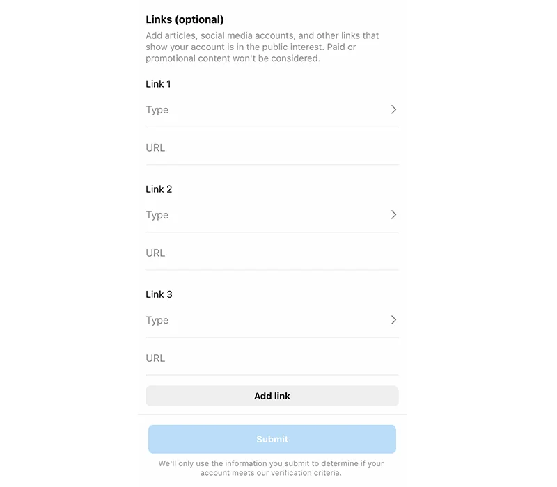 Source links for Instagram verification