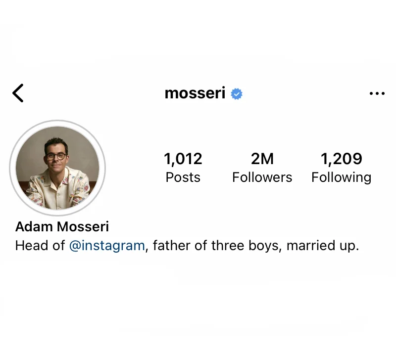 Verified Instagram account of Adam Mosseri