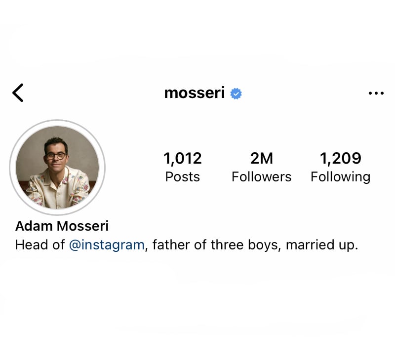 Verified Instagram account of Adam Mosseri